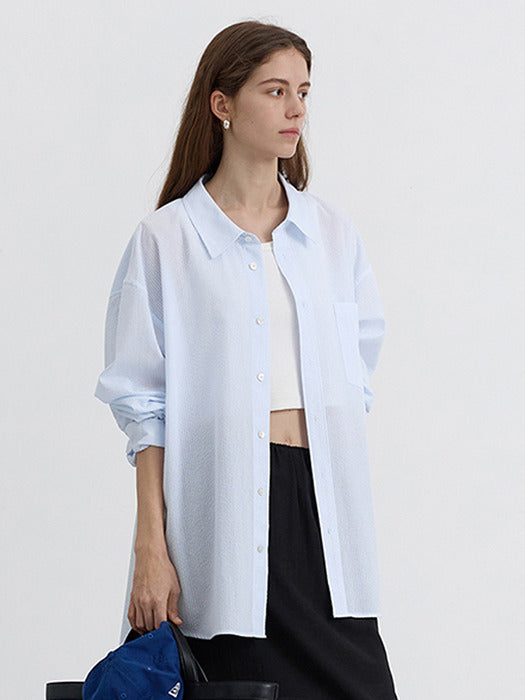 Dunst Unisex Classic Overshirt Soft Blue Stripe