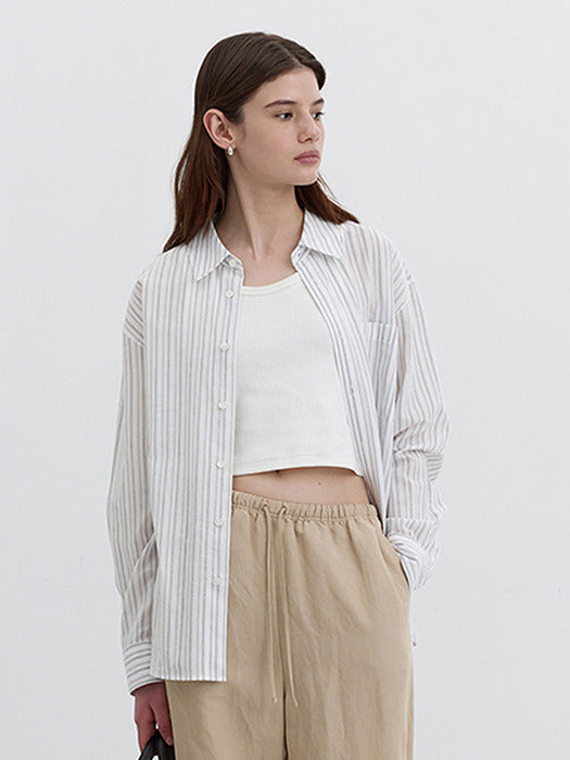 Dunst Unisex Classic Overshirt Beige Stripe