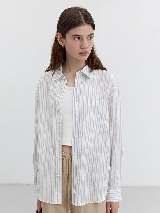Dunst Unisex Classic Overshirt Beige Stripe