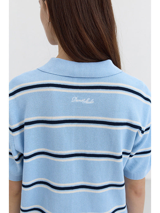 UNISEX STRIPED POLO KNIT SKY BLUE CREAM_UDSW5B122B1