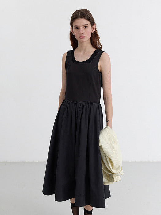 [dunst] JERSEY MIXED LONG DRESS BLACK_UDDR5B223BK