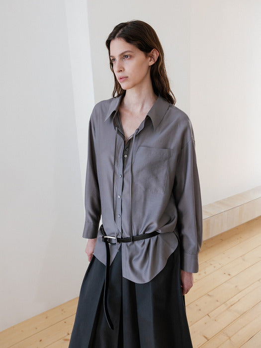 [loeuvre] See-through Oversized Lace-up Shirt SW5MB281_3color