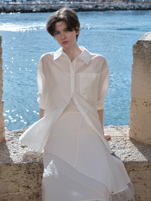 [loeuvre] See-through Oversized Lace-up Shirt SW5MB281_3color