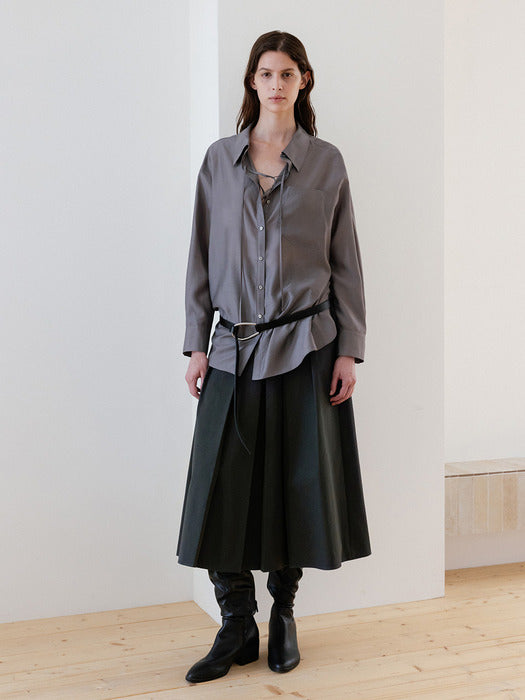 [loeuvre] See-through Oversized Lace-up Shirt SW5MB281_3color