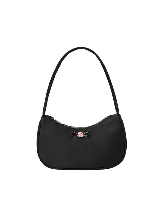 [emis] MINI CORSAGE APPLIQUE HOBO BAG-BLACK