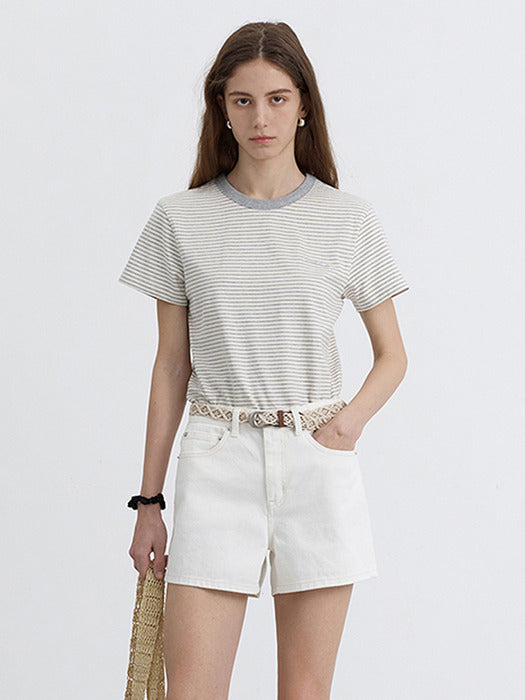 [dunst] ESSENTIAL STRIPE LOGO T-SHIRT CREAM GREY STRIPE_UDTS5B232I1