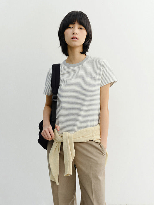 Dunst Essential Stripe Logo T-Shirt Cream Grey Stripe