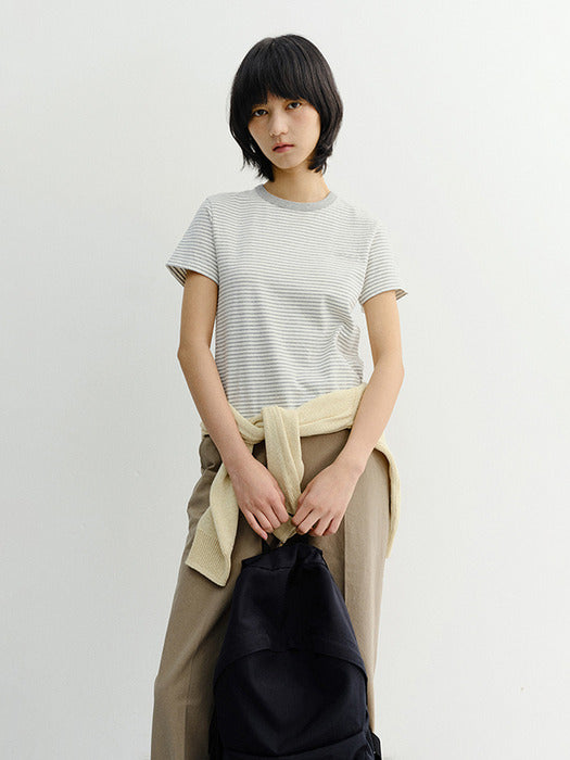 Dunst Essential Stripe Logo T-Shirt Cream Grey Stripe