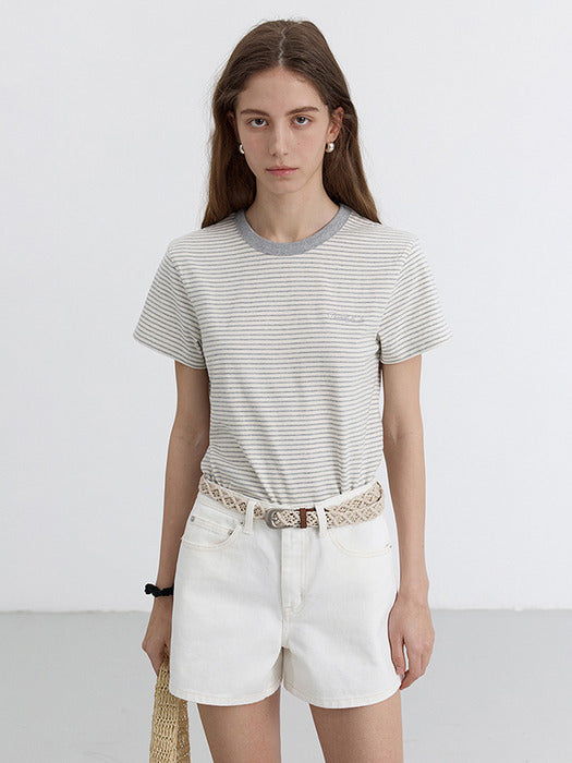 [dunst] ESSENTIAL STRIPE LOGO T-SHIRT CREAM GREY STRIPE_UDTS5B232I1