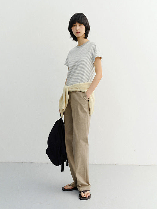 Dunst Essential Stripe Logo T-Shirt Cream Grey Stripe