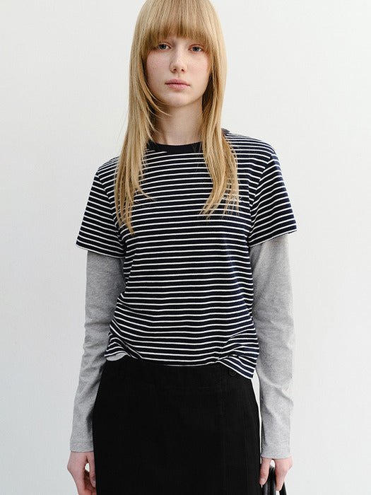 Dunst Essential Stripe Logo T-Shirt Navy Cream Stripe