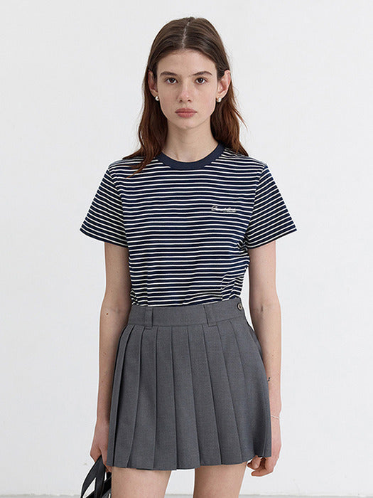 [dunst] ESSENTIAL STRIPE LOGO T-SHIRT NAVY CREAM STRIPE_UDTS5B232N2