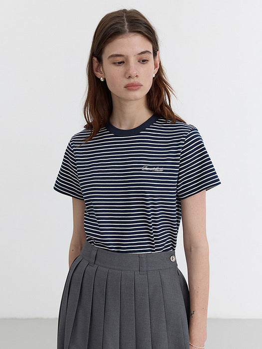 [dunst] ESSENTIAL STRIPE LOGO T-SHIRT NAVY CREAM STRIPE_UDTS5B232N2