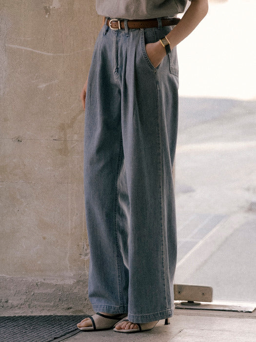 Tillidie Textured washing classic denim pants Blue