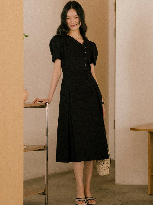 [TILLIDIE] Unbalance button dress TISU01OP04_Black