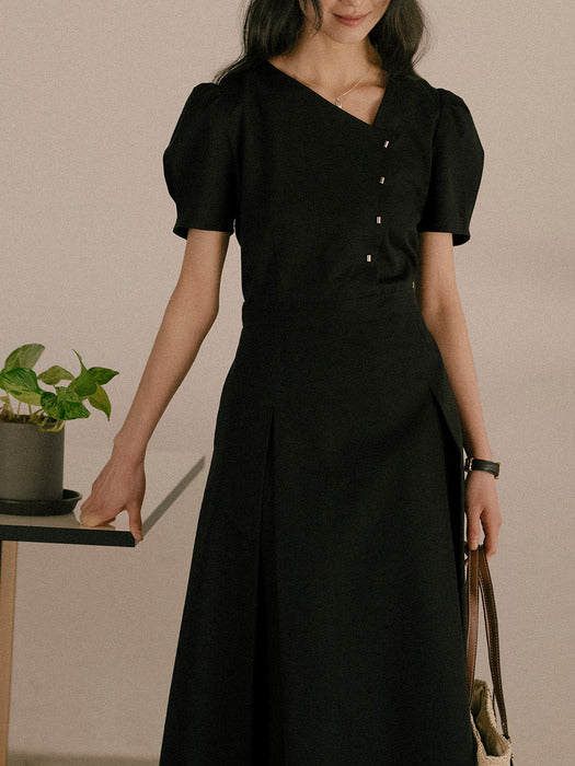 [TILLIDIE] Unbalance button dress TISU01OP04_Black