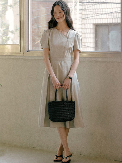 Unbalance button dress TISU01OP03_Light khaki