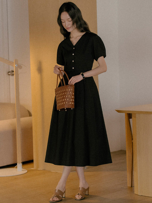 [TILLIDIE] V-neck long dress TISU01OP02_Black