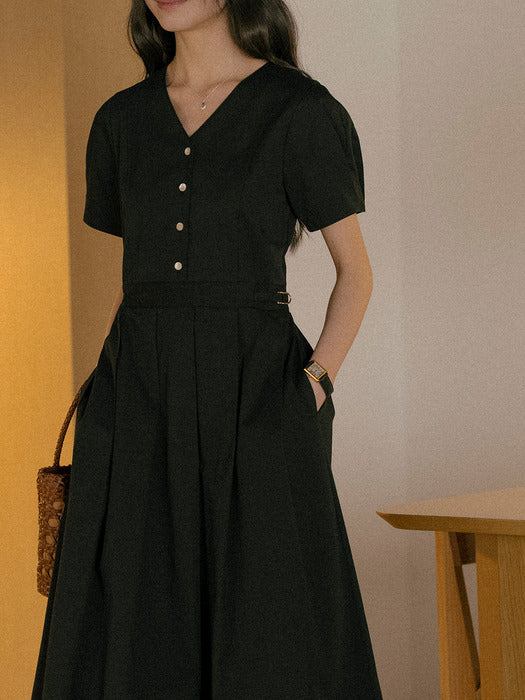 [TILLIDIE] V-neck long dress TISU01OP02_Black