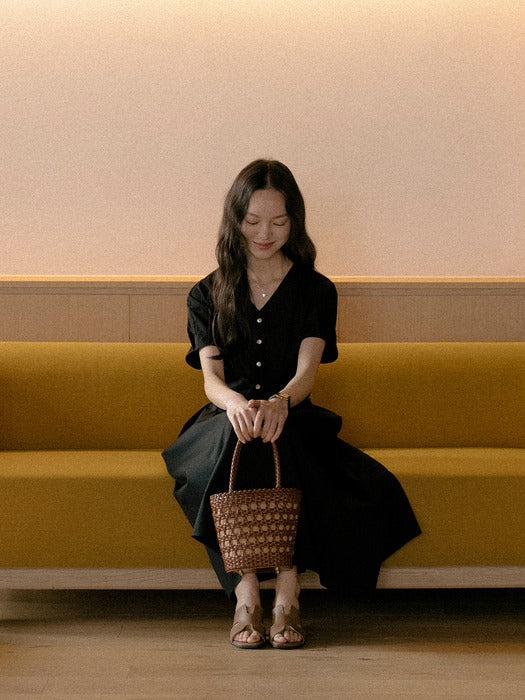 [TILLIDIE] V-neck long dress TISU01OP02_Black