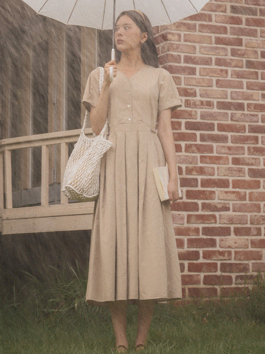 [TILLIDIE] V-neck long dress TISU01OP01_Beige