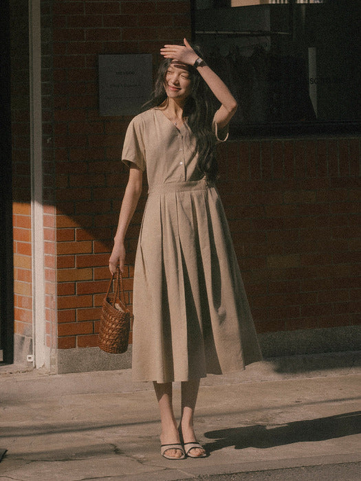 [TILLIDIE] V-neck long dress TISU01OP01_Beige