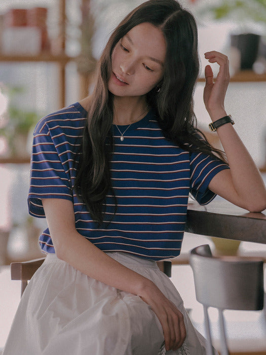 [TILLIDIE] Stripe cotton t-shirt TISU01TS08_Blue
