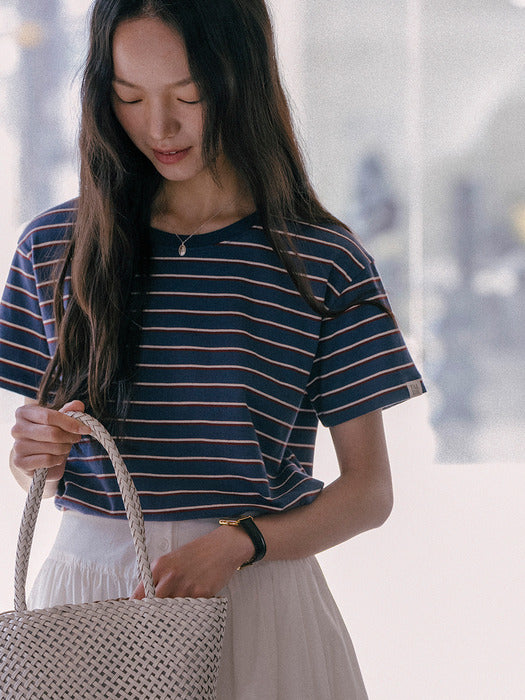 [TILLIDIE] Stripe cotton t-shirt TISU01TS08_Blue