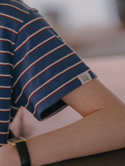[TILLIDIE] Stripe cotton t-shirt TISU01TS08_Blue