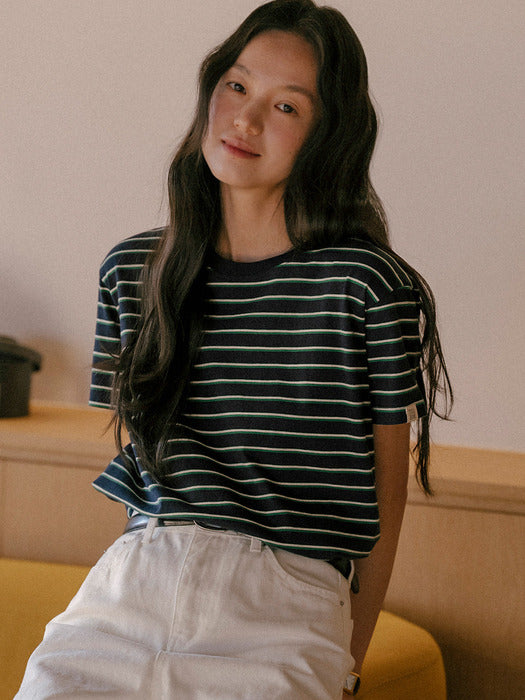 Tillidie Stripe cotton t-shirt Navy