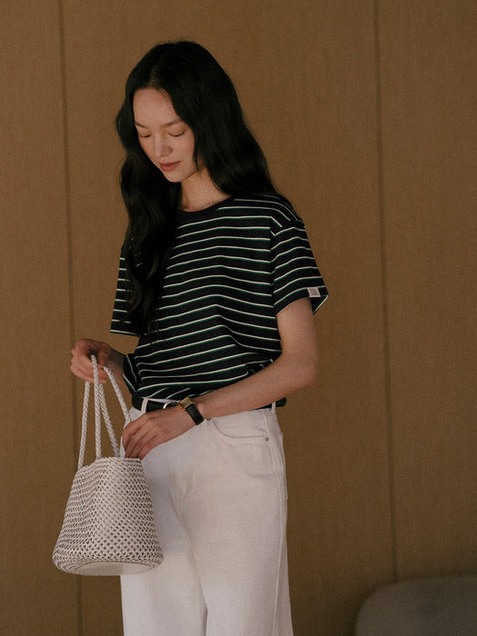 Tillidie Stripe cotton t-shirt Navy
