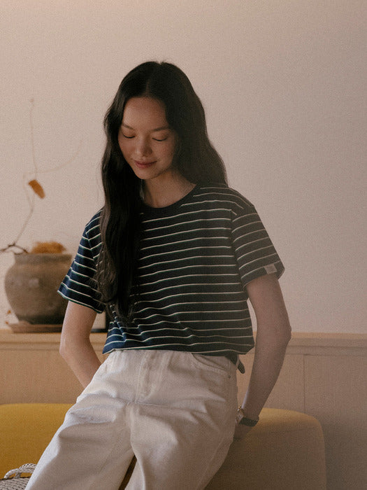 Tillidie Stripe cotton t-shirt Navy