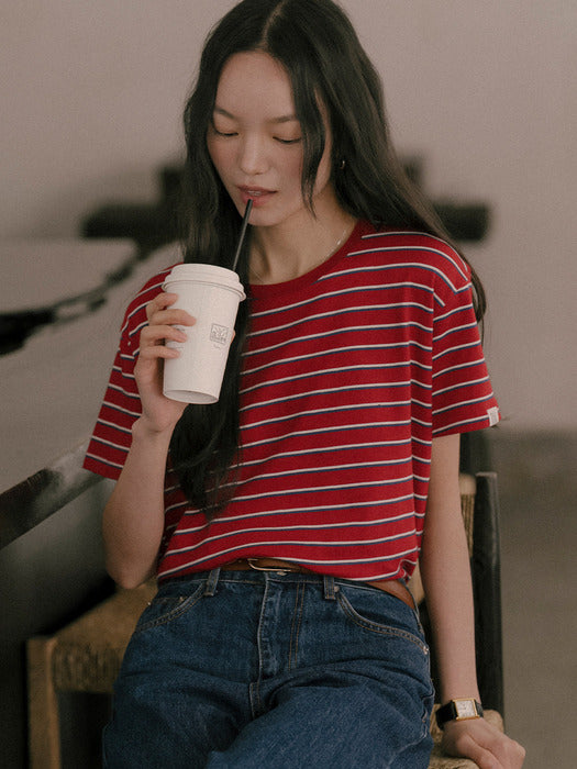 [TILLIDIE] Stripe cotton t-shirt TISU01TS06_Red