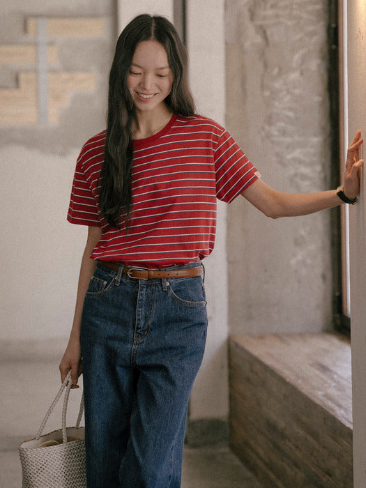 Tillidie Stripe cotton t-shirt Red