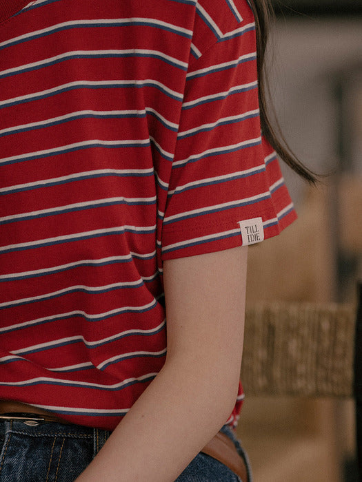 [TILLIDIE] Stripe cotton t-shirt TISU01TS06_Red
