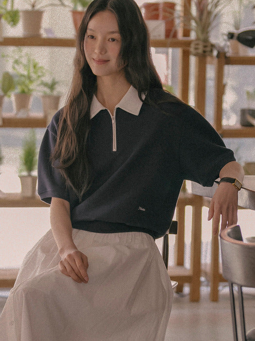 [TILLIDIE] Collar basic cotton t-shirt TISU01TS05_Navy