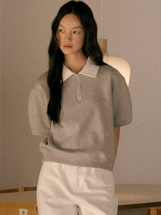 Tillidie Collar basic cotton t-shirt Gray