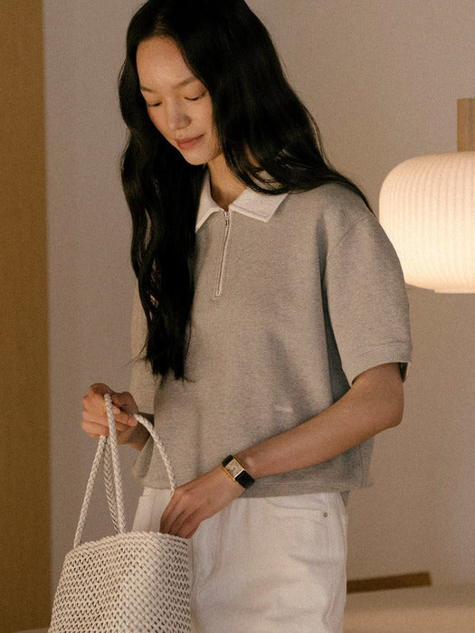 Tillidie Collar basic cotton t-shirt Gray