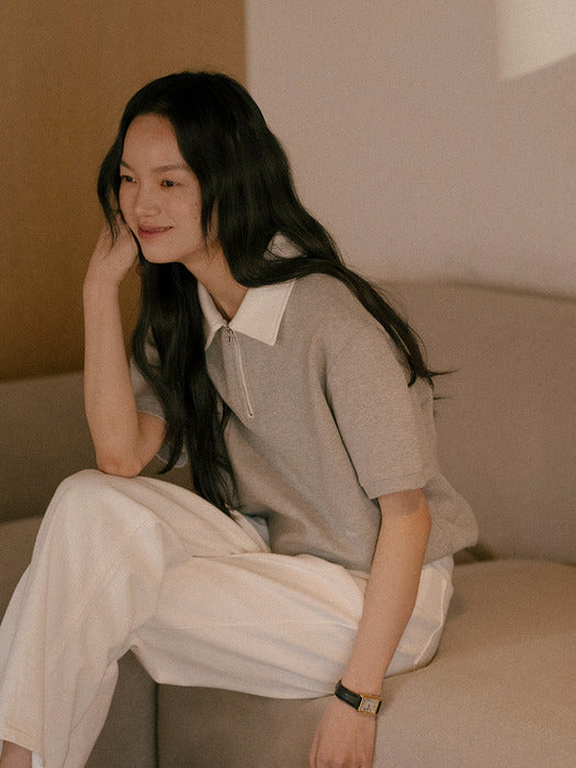 Tillidie Collar basic cotton t-shirt Gray