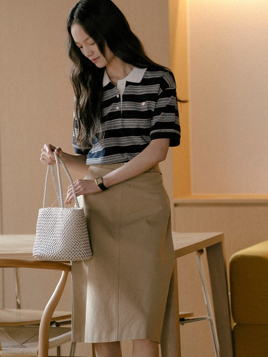 [TILLIDIE] Collar stripe cotton t-shirt TISU01TS03_Navy