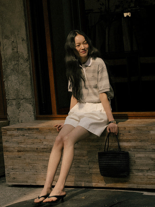 [TILLIDIE] Collar stripe cotton t-shirt TISU01TS02_Gray