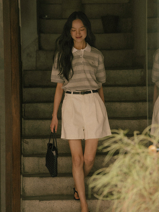 [TILLIDIE] Collar stripe cotton t-shirt TISU01TS02_Gray