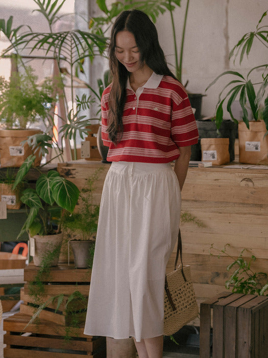 Tillidie Collar stripe cotton t-shirt Red