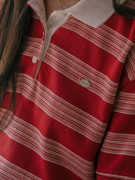 Tillidie Collar stripe cotton t-shirt Red