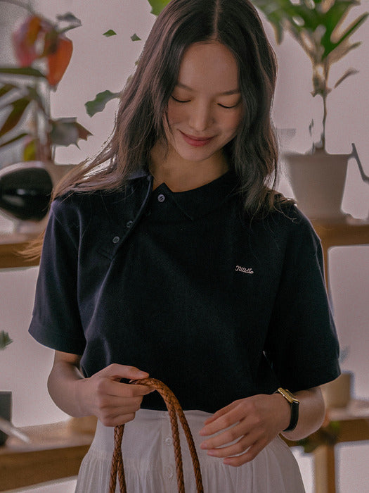 [TILLIDIE] Unbalanced collar button t-shirt TISU01TS15_Navy