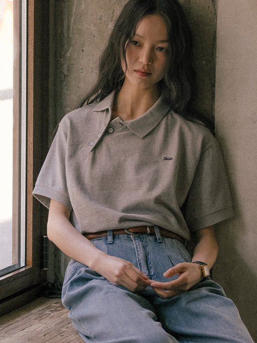 Tillidie Unbalanced collar button t-shirt Melange gray