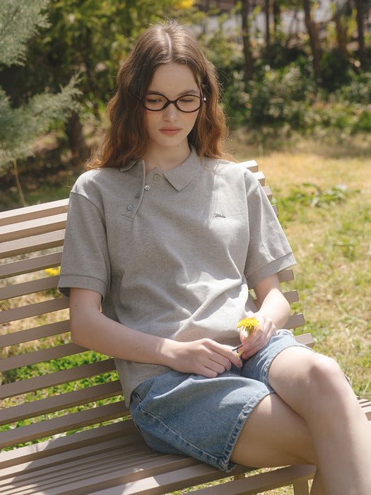 Tillidie Unbalanced collar button t-shirt Melange gray