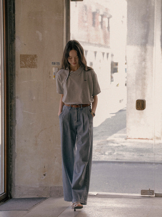 [TILLIDIE] Unbalanced collar button t-shirt TISU01TS14_Melange gray