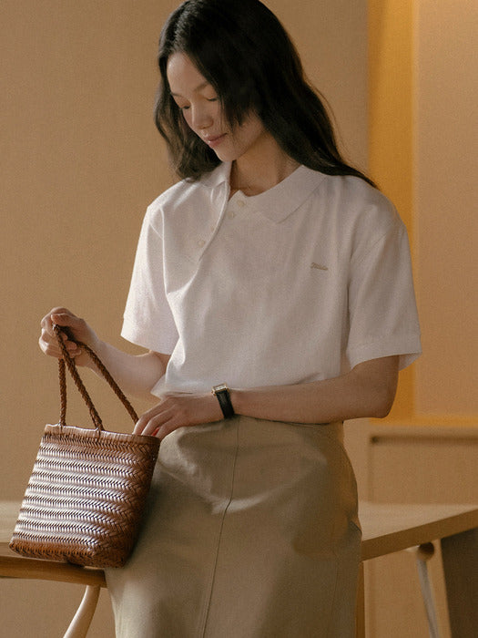 [TILLIDIE] Unbalanced collar button t-shirt TISU01TS13_Ivory