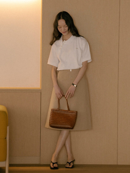 [TILLIDIE] Unbalanced collar button t-shirt TISU01TS13_Ivory